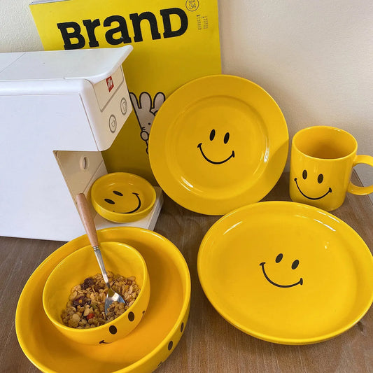 Yellow Smiley Ceramic Tableware Dinnerware Plates And Bowls